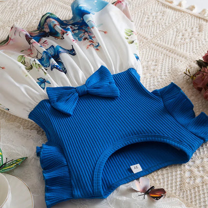 Summer New Girl's Butterfly Printed Dress 3-7Y Flying Sleeves Children's Cute Casual Dresses Girls Fashion Clothing