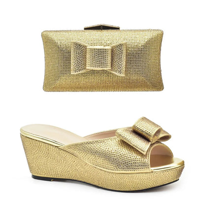 Latest Design Women Shoes and Bag Set Decorated with Rhinestone Wedding Shoes Bride Ladies Shoes Heels Party Women Pumps