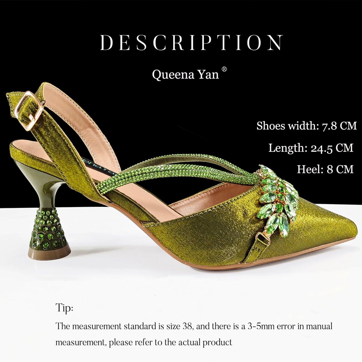 New Italian Pumps and Bag To Party 2026 INS Style Pointed Metalldekoration Rhinestone Elegant Olive Color High Heels  for Women