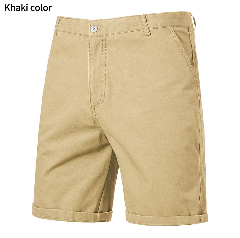 Classic Mens 100% Cotton Casual Shorts Khaki Grey Navy Black Knee Shorts American Style Streetwear Golf Shorts