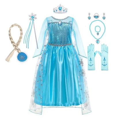 Elsa Dress for Girls 2-10 Yrs Birthday Role Anna Elsa Princess Dress for Kids Halloween Carnival Party Girls Costume