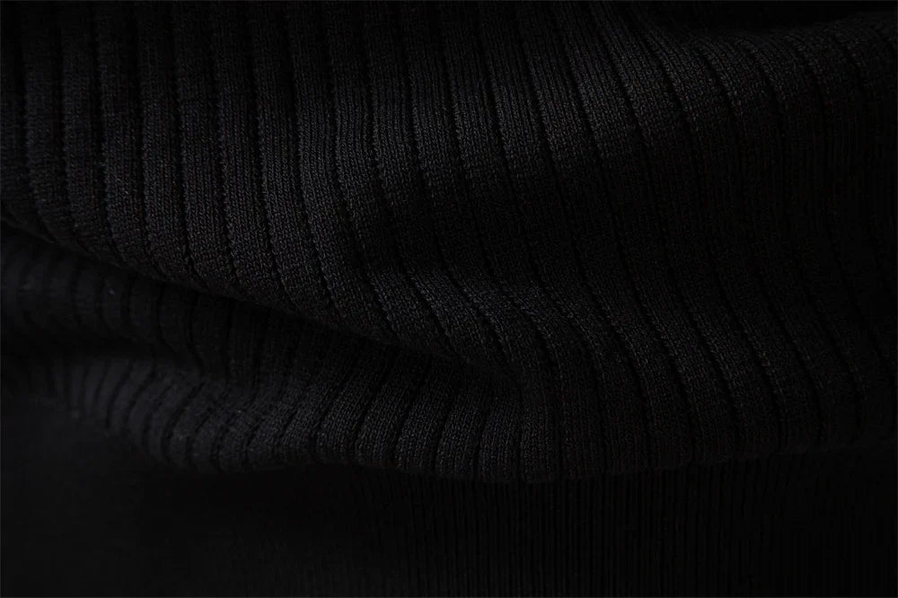 Button Placket Polo Shirt Men Ribbed Stripe Long Sleeve Contemporary Fit Minimalist Autumn Winter Premium Business Top