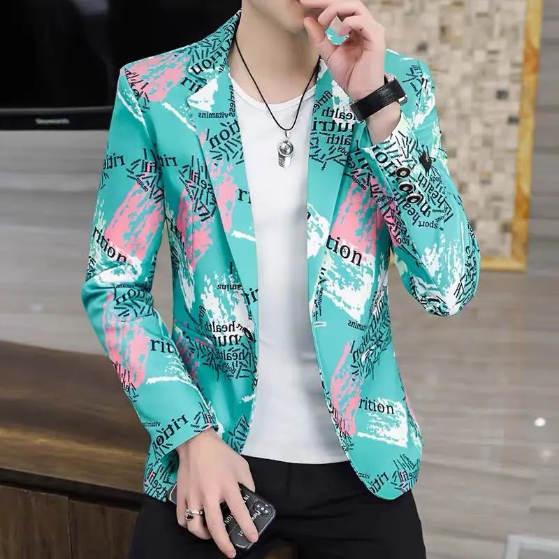 2022 New Fashion Print Suit Jacket Men's Slim Fit Casual Blazers Streetwear Social Club Prom Formal Party Suit Coats Hommes