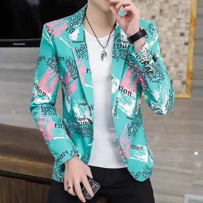 2022 New Fashion Print Suit Jacket Men's Slim Fit Casual Blazers Streetwear Social Club Prom Formal Party Suit Coats Hommes
