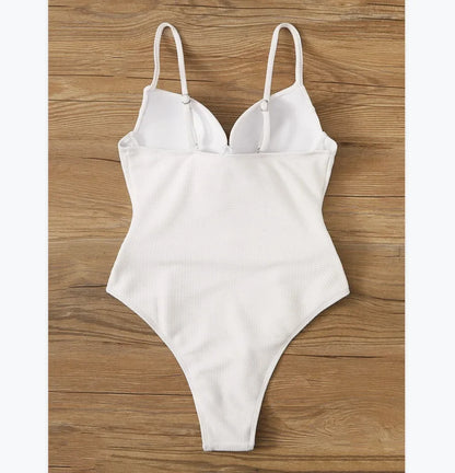 Sexy Push Up Underwire Swimwear Women Solid White Black Padded Buckle One Piece Swimsuit Beach Bathing Suit Bodysuit Monokini
