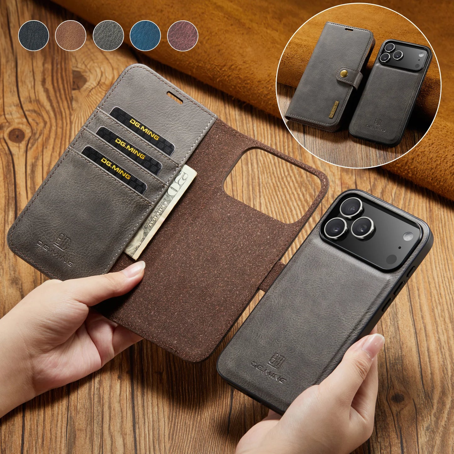 Luxury 2 in 1 Detachable Leather Case for iPhone 17 Pro Max 17 Pro 17 Air 17 Shockproof Book Bolio Magnetic Flip Cover