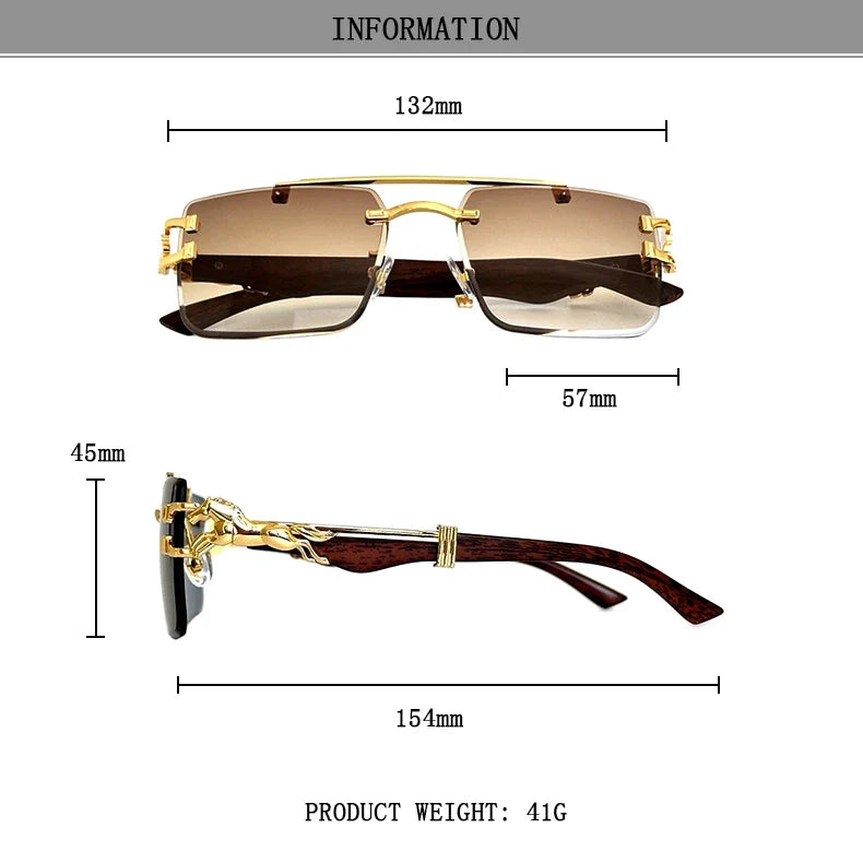 New In Sunglasses For Men Wooden Rimless Sunglasses Women  Vintage Square Fashion Glasses Luxe Gafas De Sol Hombre Zonnebril Sun