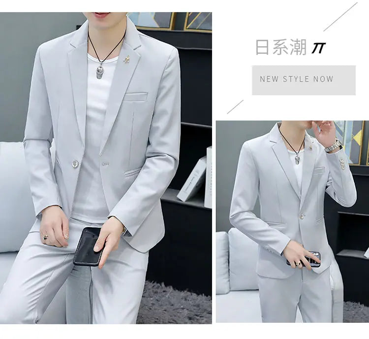 Slim Fit Two-Piece Suit Casual Business Style Solid Color Autumn  Dress Suit with Trousers Included Stylish Men's Costume