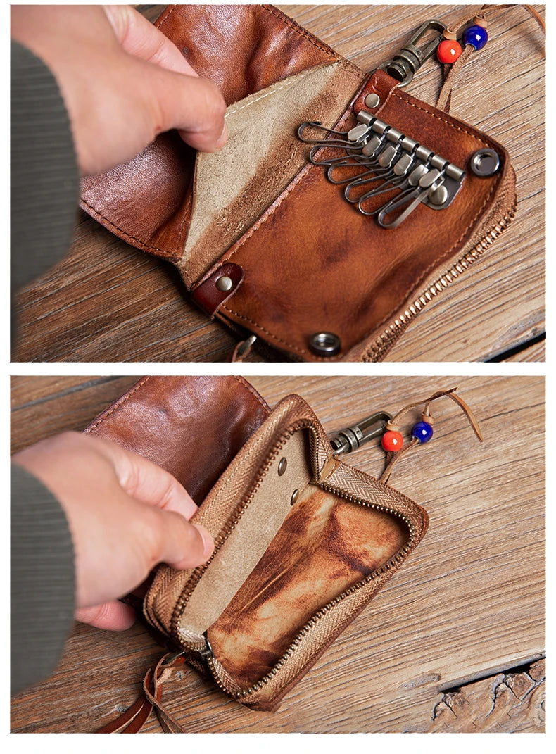 GURO High Quality Genuine Leather Key Bag Men Women Waist Hanging Car Key Case Organizer Multifunctional Card Holder Coin Purse