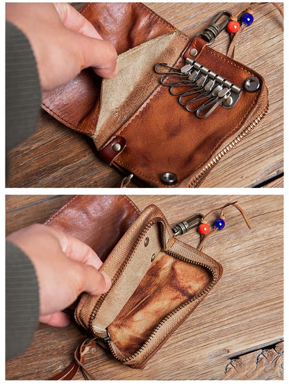 GURO High Quality Genuine Leather Key Bag Men Women Waist Hanging Car Key Case Organizer Multifunctional Card Holder Coin Purse