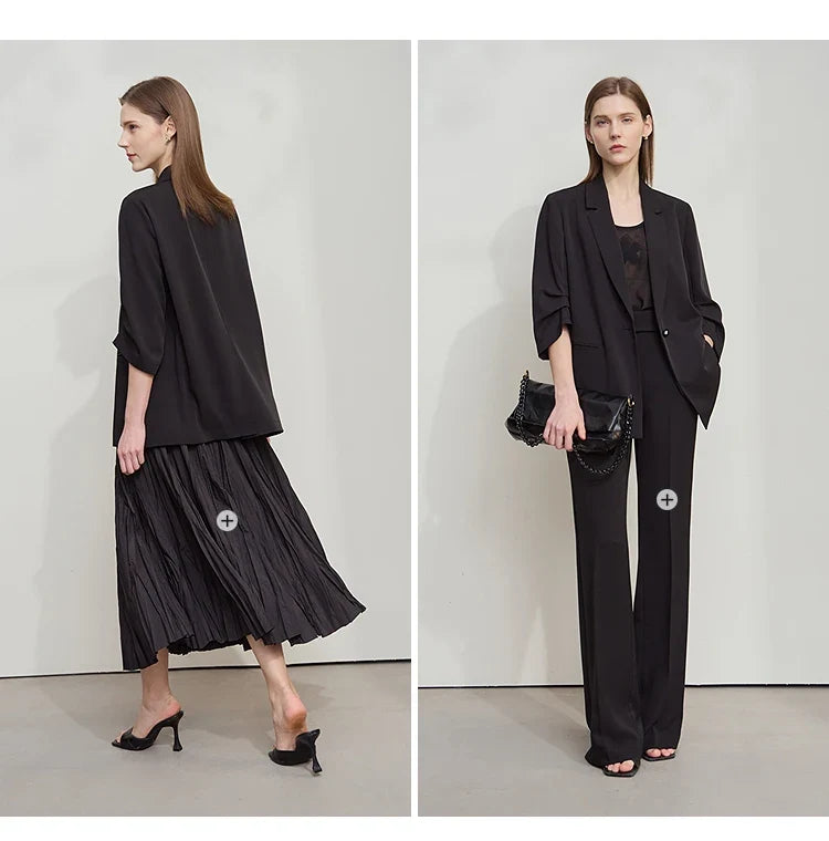 Minimalist Women's Blazer Mujer 2025 Autumn New Solid Loose Seven-quarter Sleeve Lapel Button Commuter Suit Jacket 12512019