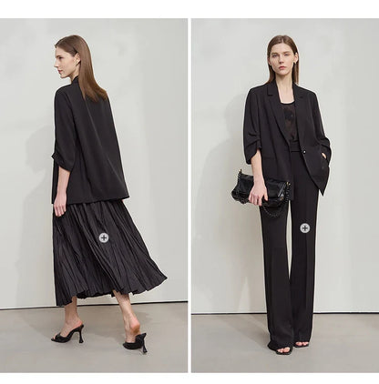 Minimalist Women's Blazer Mujer 2025 Autumn New Solid Loose Seven-quarter Sleeve Lapel Button Commuter Suit Jacket 12512019