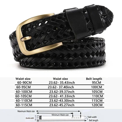 Men Genuine Leather Braided Belts Webbing High Quality Hand Vintage Belts for Men Gold Pin Buckle Casual for Jeans Strap HQ212