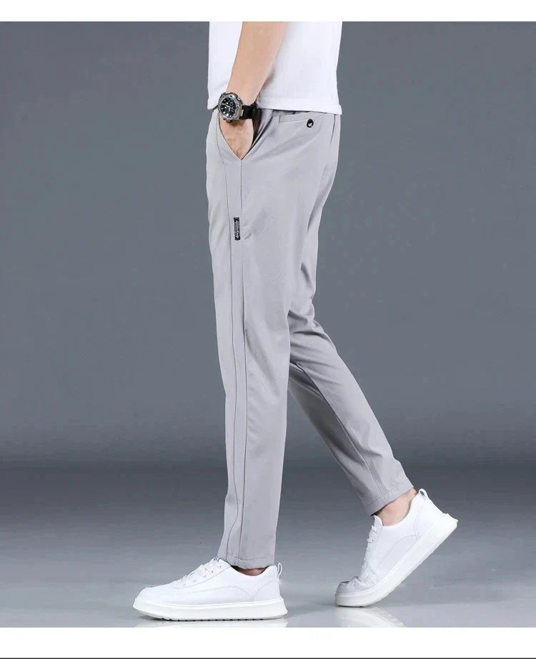 2026 Summer New Thin Ice Silk Stretch Men's Pants Casual Elastic Waist Smooth Trouser Pants Male Brand Clothing 5 Colour