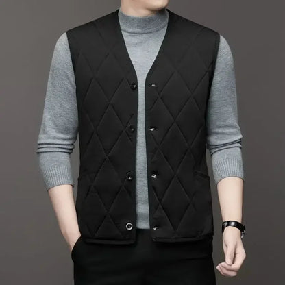 Autumn Winter waistcoat Men Lamb Fleece Coat Vest Button Cardigans Thicken Warm Solid V-Neck Casual Plaid Jackets