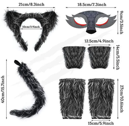Girls Wolf Ear Headband Tail Skirt Mask Suit Wolf Cosplay Costumes Children Stage Costume Birthday Gift Halloween Animal Dress