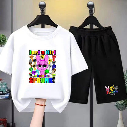 Summer Clothes Boys Girls Age 3-12 Tee+shorts suit Children Short Sleeve T-shirts Child  Casual Pink Black Fashion Game graphics