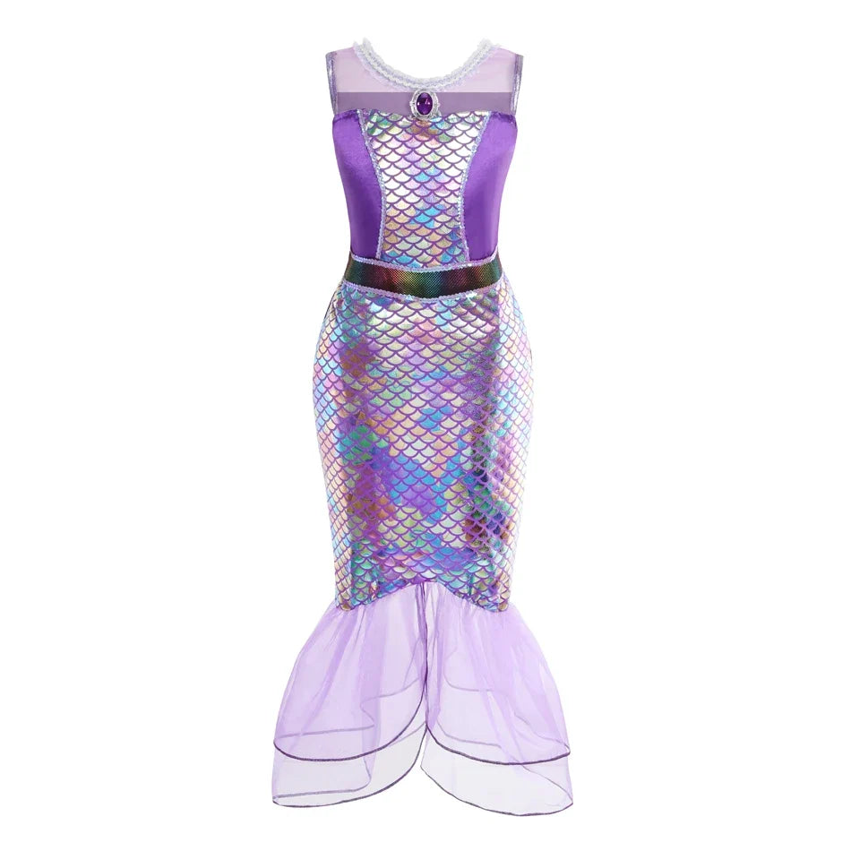 Mermaid Dress for Girl Charm Princess Cosplay Sequin Bling Costume for Kids Girl Fish Beauty Birthday Party Halloween Clothing