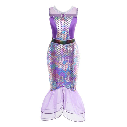 Mermaid Dress for Girl Charm Princess Cosplay Sequin Bling Costume for Kids Girl Fish Beauty Birthday Party Halloween Clothing