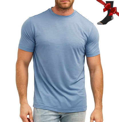 100% Superfine Merino Wool T Shirt Mens Base Layer Shirt Merino Wool Wicking Breathable Quick Dry Anti-Odor +Merino Wool Socks