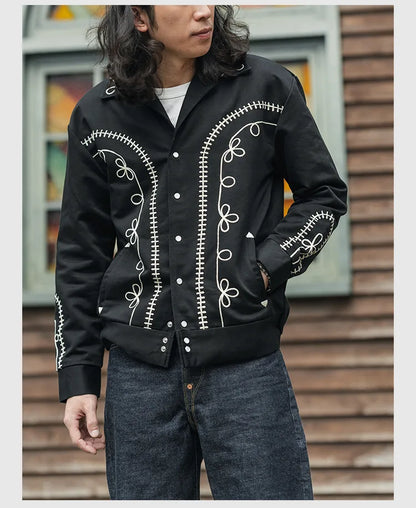 Non Stock Bolero Men's Rockabilly Jacket in Black Vintage-Inspired Western Embroidery Outerwear