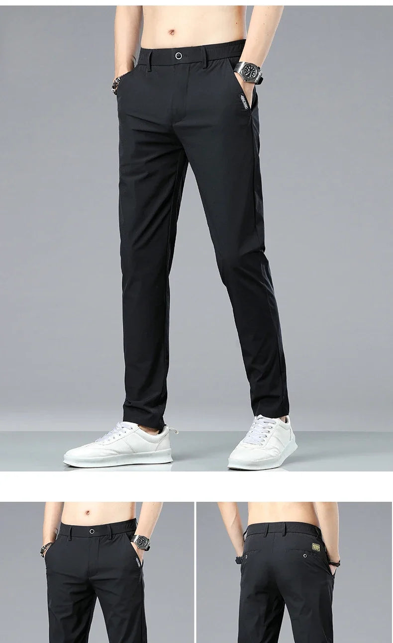 Ice Silk Cool Summer Casual Pants for Men Slim Fashion Stretch Business Korean Trousers Brand Clothing Luxury Men's Pants