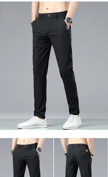 Ice Silk Cool Summer Casual Pants for Men Slim Fashion Stretch Business Korean Trousers Brand Clothing Luxury Men's Pants