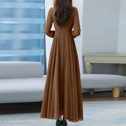 Women Long Sleeve A-line Sundress Spring Long Dress Autumn Solid Party Holiday Maxi Dresses Vestidos Femme Vintage Robe