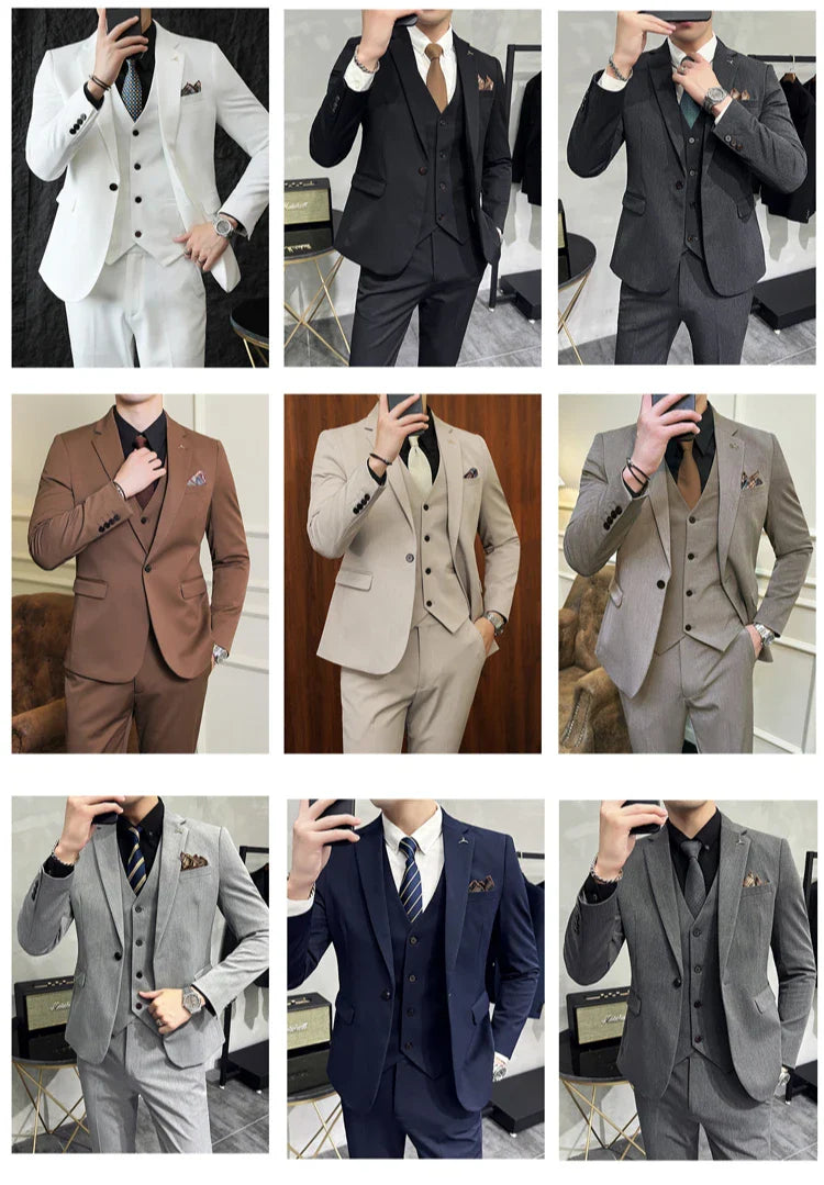 S-7XL Jacket Vest Pants Luxury Elasticity Boutique Fashion Men's Solid Color Casual Business Suit 3-piece Sets Groom Wedding