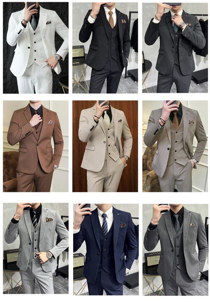 S-7XL Jacket Vest Pants Luxury Elasticity Boutique Fashion Men's Solid Color Casual Business Suit 3-piece Sets Groom Wedding