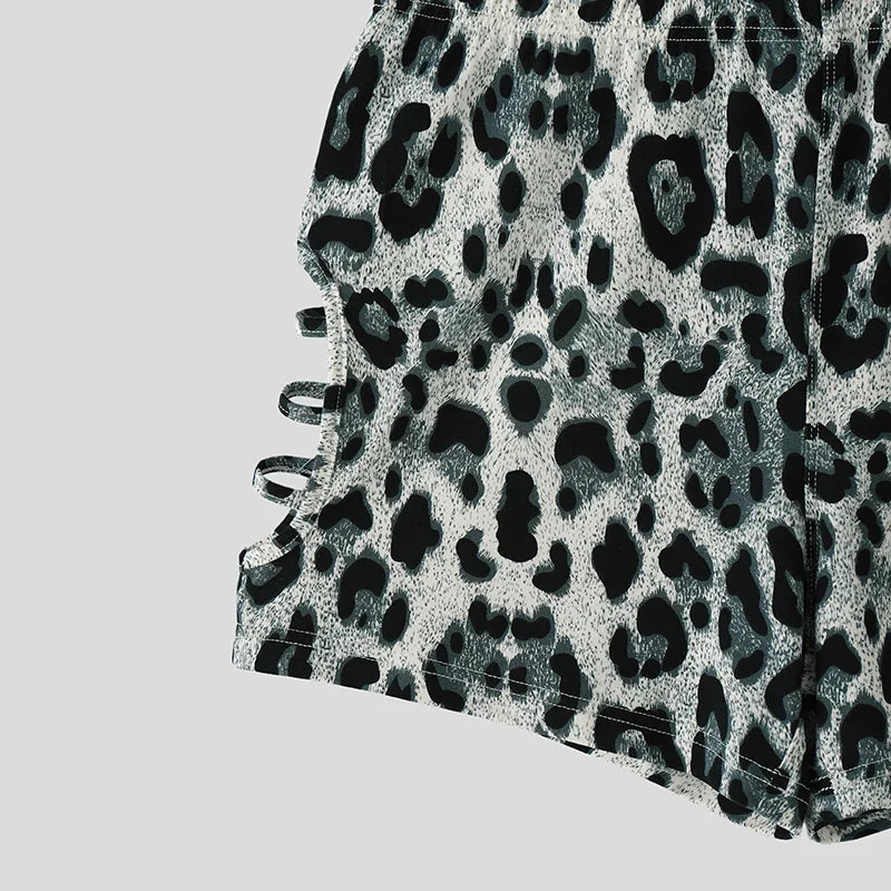 Men's Shorts Leopard Print Hollow Out Sexy Casual Men Bottoms Summer Streetwear 2026 Fashion Vacation Shorts For Man
