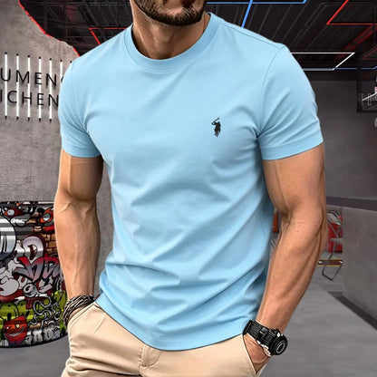 100% pure cotton high-quality brand round neck short sleeved men's 2026 summer fashion pony embroidery T-shirt casual sports top