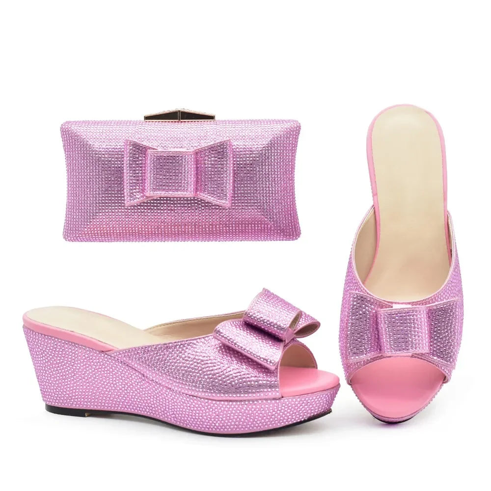 Latest Design Women Shoes and Bag Set Decorated with Rhinestone Wedding Shoes Bride Ladies Shoes Heels Party Women Pumps