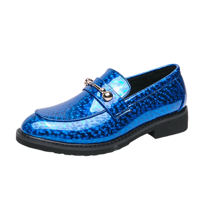 Men's Glossy Leather Shoes European American Luxury Blue High-end Banquet Loafers Commuting Party Dress Formal Shoes Size：38-46