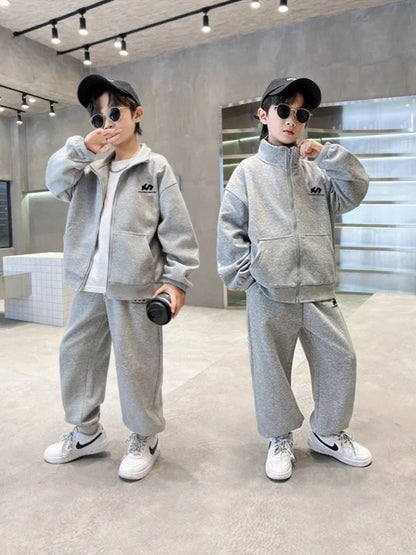 Boys Cotton Turtleneck Full Zip Sweatshirt Jacket+Sweatpant Workout Set School Kids 2PCS Tracksuit Children Jogger Outfit 5-16Yr