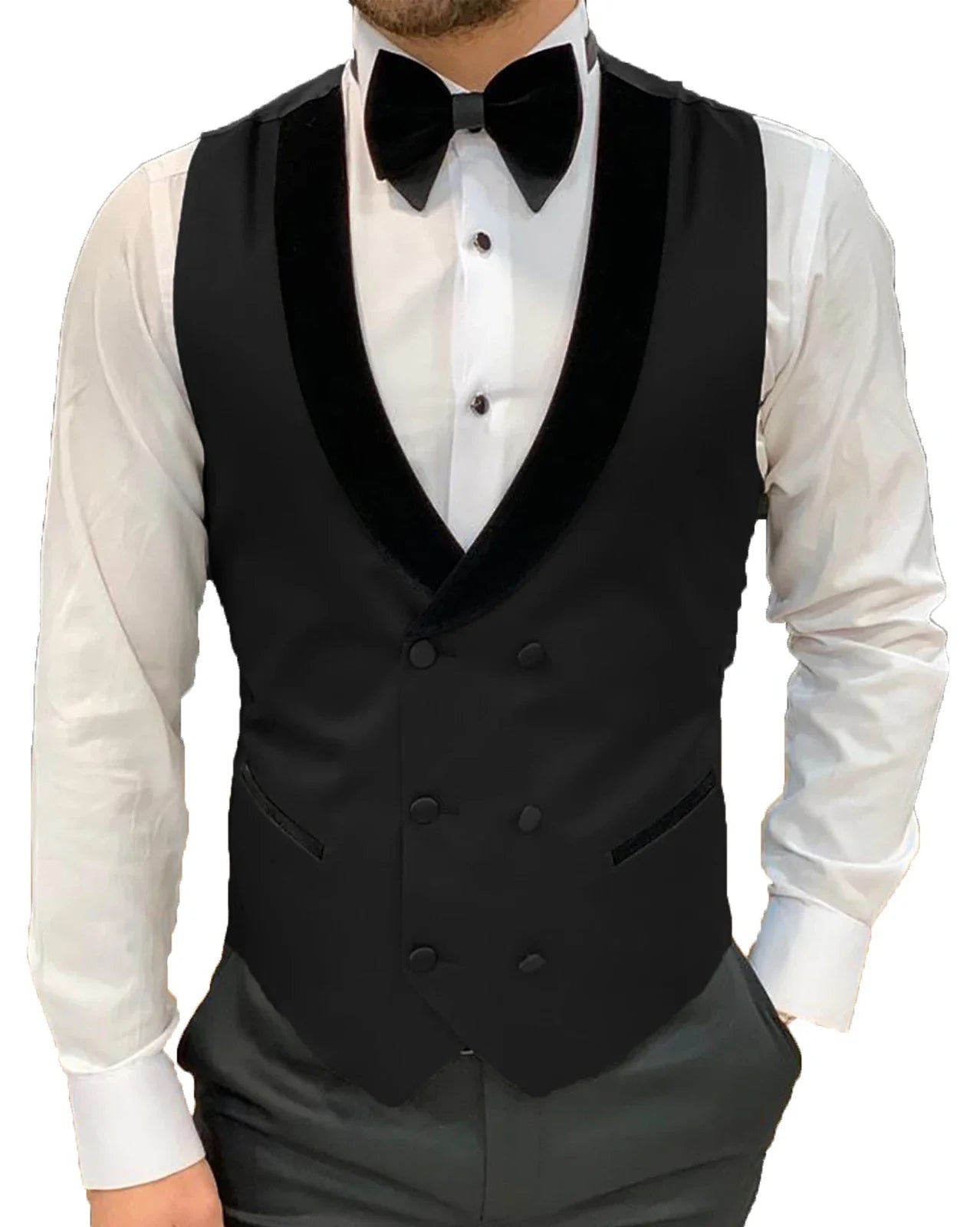 Men's Casual Suit Vest Double Breasted Shawl Lapel Dress Waistcoat for Wedding Party Dinner