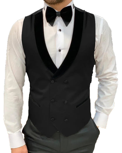 Men's Casual Suit Vest Double Breasted Shawl Lapel Dress Waistcoat for Wedding Party Dinner