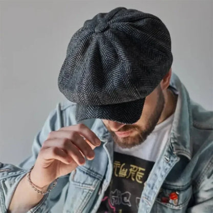 Men Retro Beret British Hats Wool Blend Vintage Herringbone Tweed Men Casual Fashion Hat Flat Keep Warm Caps Gifts