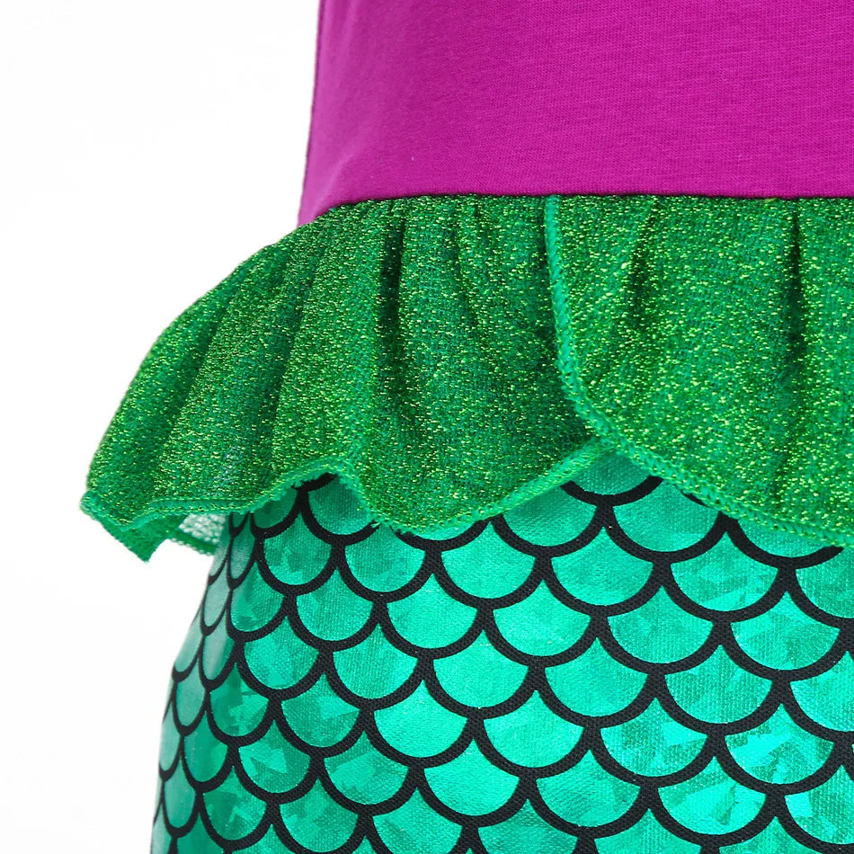 Girls Cosplay Disney Little Mermaid Ariel Prom Princess Costumes Kids Summer Casual Dress Halloween Birthday Party Dress Up 2025