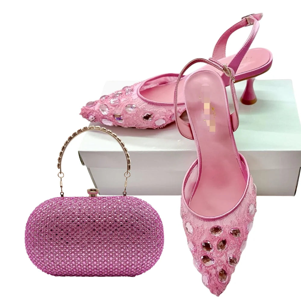 Women's Clutch Bag and Shoes Fairy Diamond High Heels Stylish Dress Shoes Pointed Toe Stiletto Heels Elegant Party Wedding Shoes