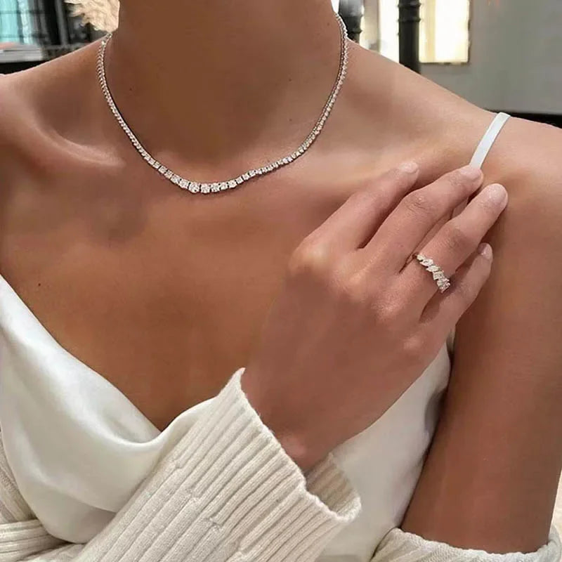 Moissanite Tennis Necklace For Women S925 Silver Plated 18k Gold Gradient Lab Diamond Neck Chain Luxury Jewelry GRA
