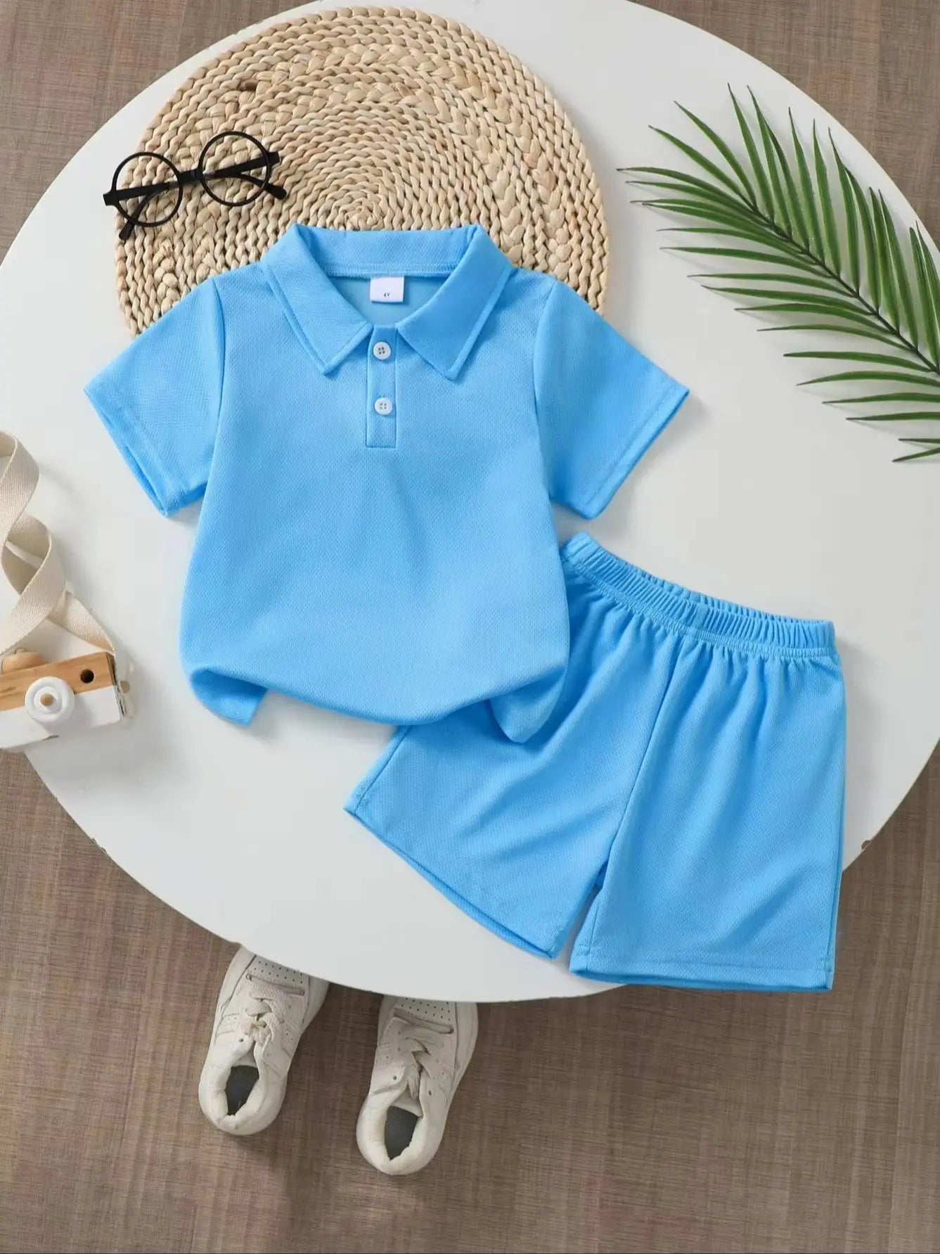 Boys' Summer Fashionable Comfortable Short Sleeve POLO Shirt And Shorts Set Casual Wear for Kids
