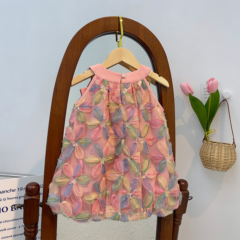 Bear Leader Girl Dress 2025 Summer New Girl Dress Princess Dress Little Girl Fashion Colorful Flower Yarn Dresses Kid Clothes