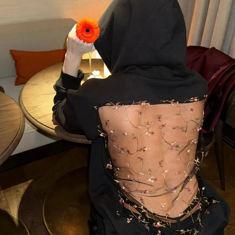 Women Transparent Mesh Hoodie Fashion Hollow Pullover Lightweight Long Sleeve Sweatshirt for Daily and Streetwear Style