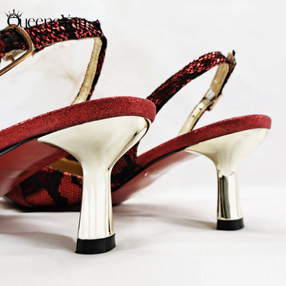 2025 Wine Colour Wedding Women High Heels for Italian Design Shoes and Bag Rhinestone Decorate Pointed-Toe Gorgeous Parties