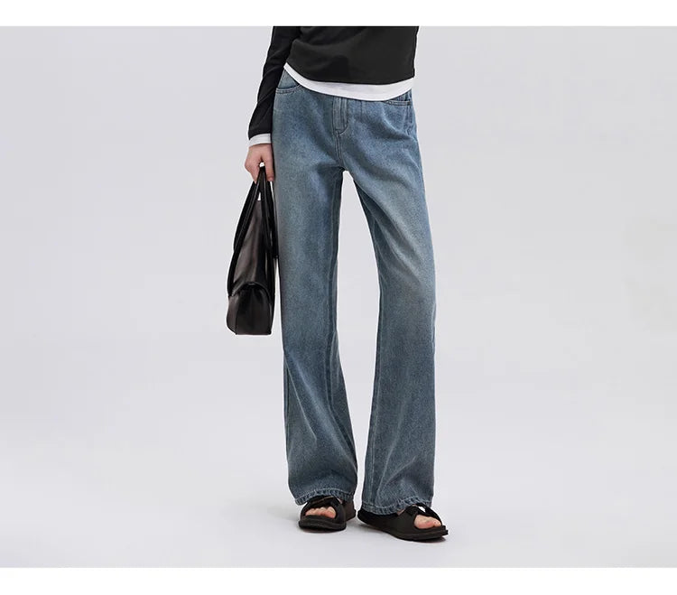 Jeans Women Heightening Pure Cotton Long Trousers Autumn 2024 New Flesh-hiding Wide-leg Trousers