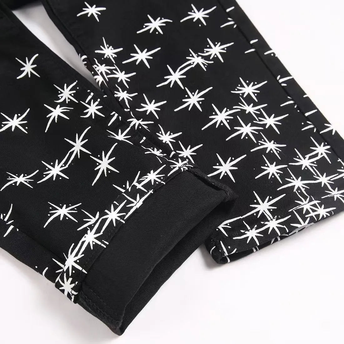 Autumn and Winter Fashion Trend Print Retro Straight Tube Elastic Men's Denim Pants Casual Sports Comfortable High-Quality Jeans