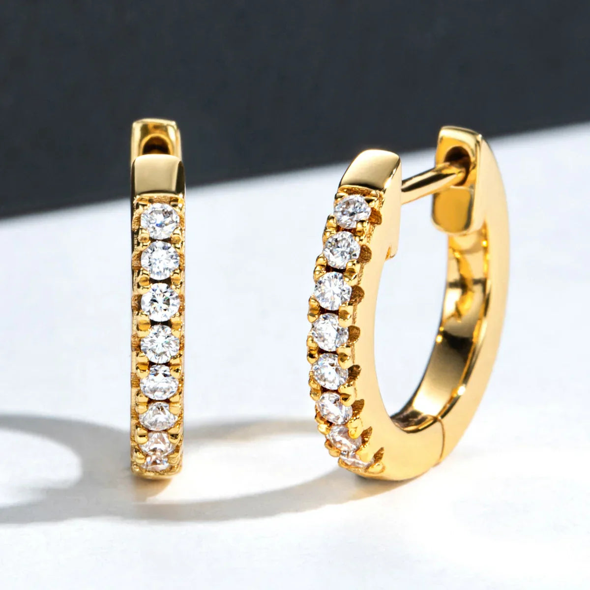 1.5mm D Color Moissanite Huggie Hoop Earrings With Certificate Yellow Gold Plated Huggie Earring For Women Gifts