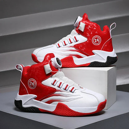 Kids Basketball Shoes Boys Rotary Buckle Sneakers Non-slip Child Trainer Basket Shoes Outdoor Children Sport Running Footwear