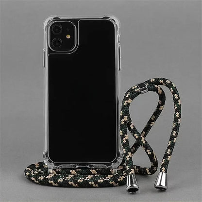 جراب صلب شفاف بحبل تعليق متقاطع لهاتف آيفون 16 15 14 13 12 11 برو ماكس XS XR غطاء ناعم وشفاف